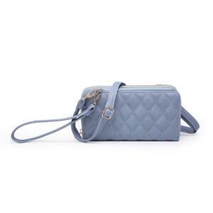 Quilted Double Zip Crossbody Wallet Wristlet – Sky Blue SKU#749 - MuyFancy