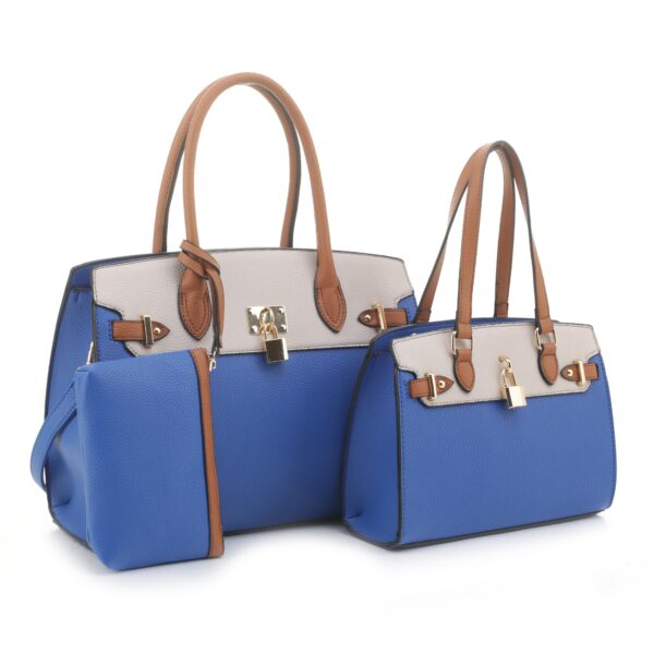 KEY LOCK DESIGN TOTE BAG WITH BAG AND CLUTCH SET – Royal Blue – SKU 827 -  MuyFancy